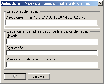 Recuadro de dilogo Seleccionar IP de estaciones de trabajo de destino.