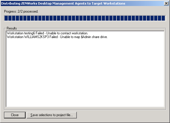 Recuadro de dilogo Distribuyendo los agentes de gestin de escritorios de ZENworks a las estaciones de trabajo de destino.