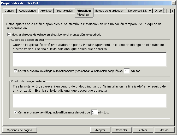 Página de propiedades del objeto Aplicación