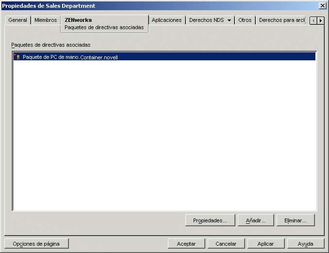 Pgina Paquetes de directivas asociadas