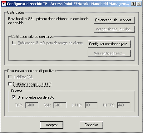 Recuadro de dilogo Configurar direccin IP - Access Point ZENworks Handheld Management