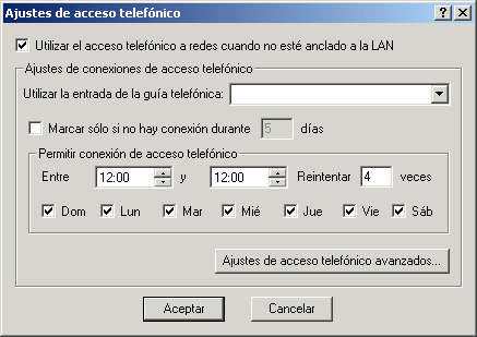 Recuadro de dialogo Ajustes de acceso telefnico