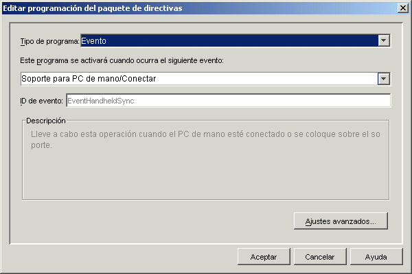 Recuadro de dilogo Editar programacin del paquete de directivas