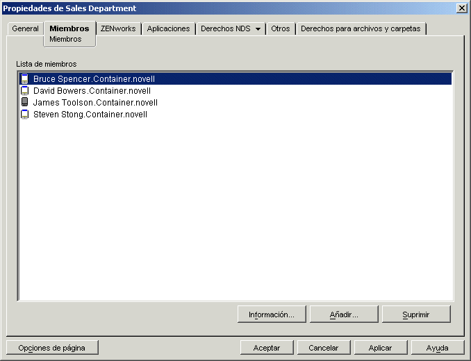 Propiedades del objeto Grupo con la pgina Miembros mostrada