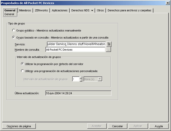 Recuadro de dilogo Propiedades del grupo con la pgina General mostrada