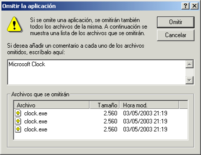 Recuadro de dilogo Omitir aplicacin
