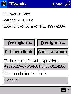 Consola IP de ZENworks Handheld Management en un dispositivo Windows CE.