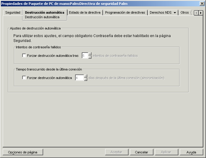 Pgina Destruccin automtica