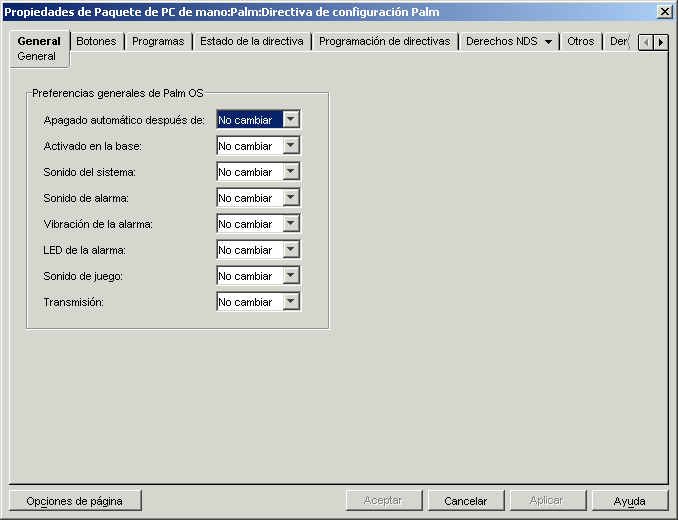 Configuracin Palm: Pgina General