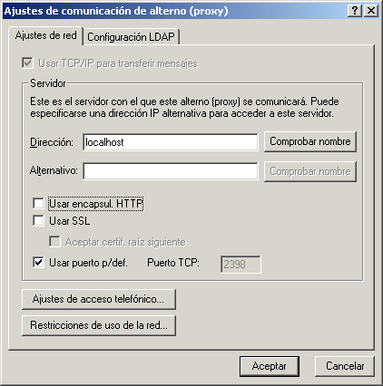 Recuadro de dilogo Ajustes de comunicacin de alterno (proxy)