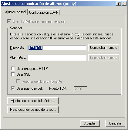 Recuadro de dilogo Ajustes de comunicacin de alterno (proxy) 