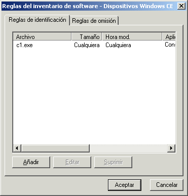 Recuadro de dilogo Reglas de inventario de software