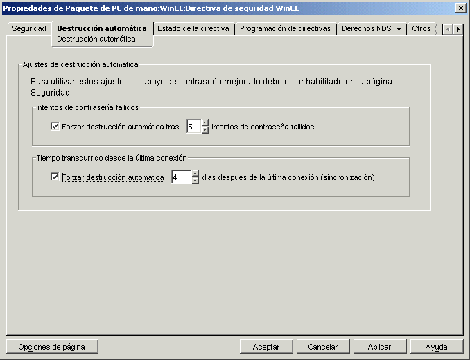 Pgina Destruccin automtica