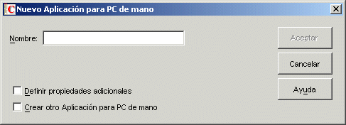 Recuadro de diálogo Nueva aplicación para PC de mano.