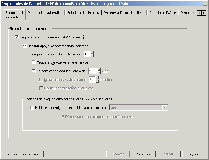 Pgina Seguridad de Palm