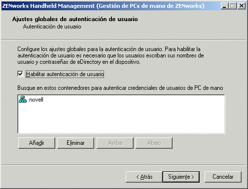 Pgina Ajustes globales de autenticacin de usuario