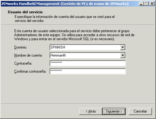 Recuadro de dilogo Usuario del servicio