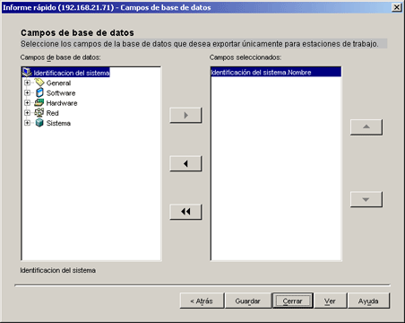 Página Campos de base de datos