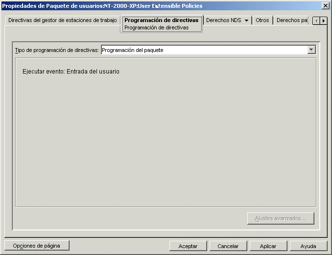 La página Programación de directivas de las directivas extensibles de usuario.