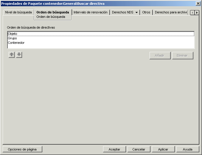 La página Orden de búsqueda de la directiva de búsqueda.