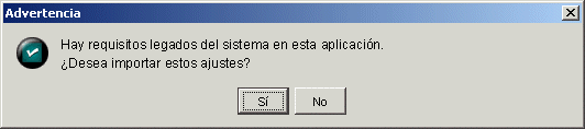 Recuadro de advertencia de Requisitos legados del sistema
