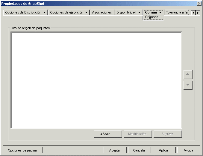 Página Orígenes del objeto Aplicación