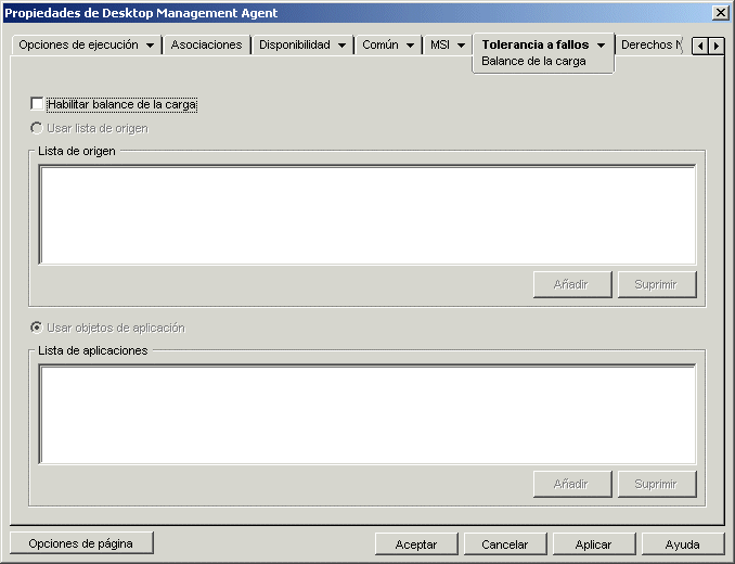 Página Balance de la carga del objeto Aplicación MSI