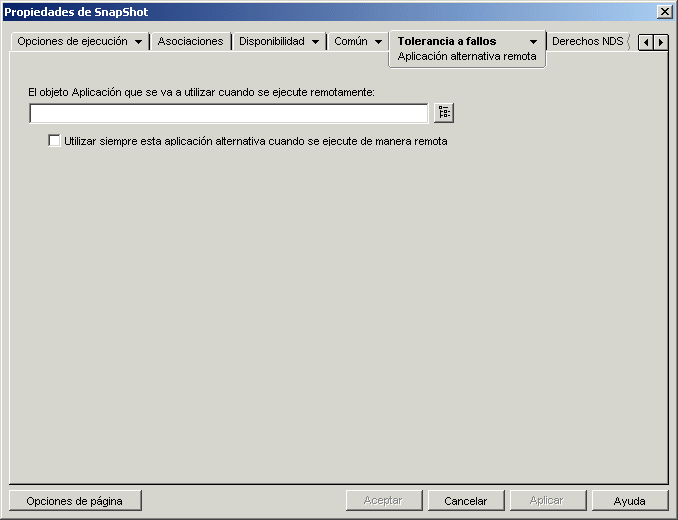 Página Aplicación alternativa remota del objeto Aplicación