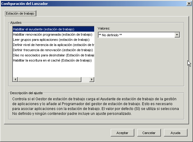 Recuadro de diálogo Configuración del Lanzador con la pestaña Estación de trabajo abierta