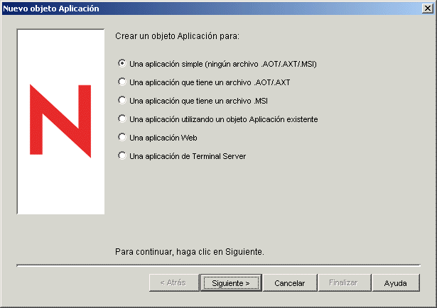 Recuadro de diálogo Nuevo objeto Aplicación