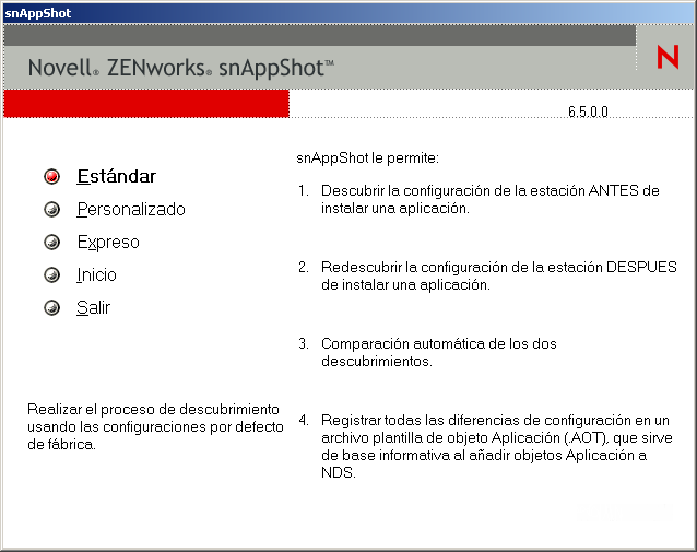 Menú principal de snAppShot