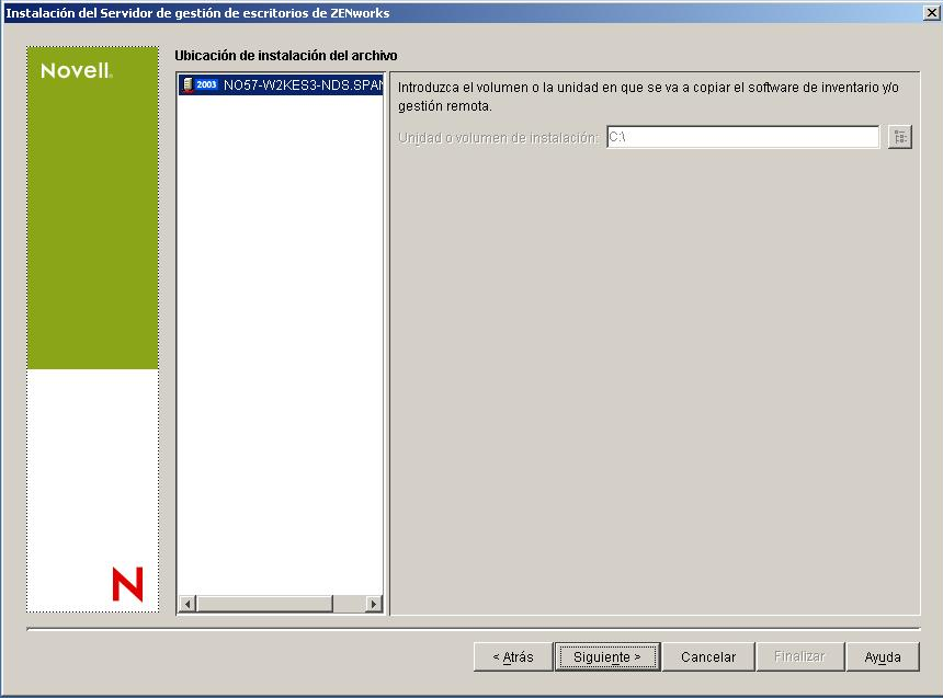 Página Ubicación de instalación del archivo.