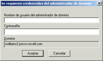 Recuadro de diálogo Credenciales del administrador de dominio