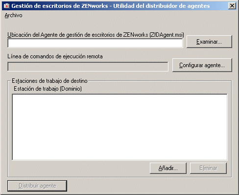 Recuadro de diálogo Utilidad del distribuidor de agentes