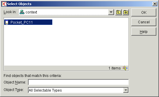 Captura de pantalla del recuadro de di�logo Seleccionar objetos.