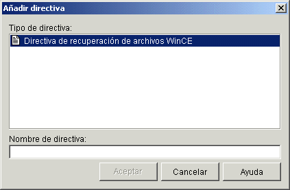 Captura de pantalla del recuadro de di�logo A�adir directiva.