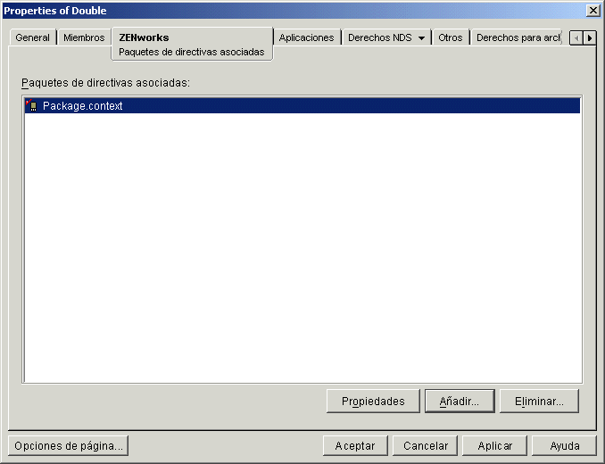 Captura de pantalla de la p�gina Paquetes de directivas asociadas.