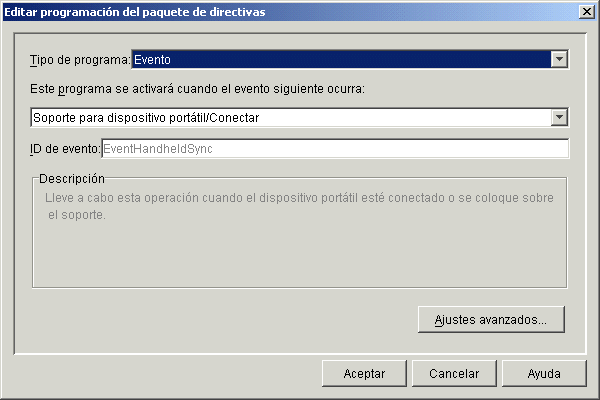 Captura de pantalla del recuadro de di�logo Editar programaci�n del paquete de directivas.