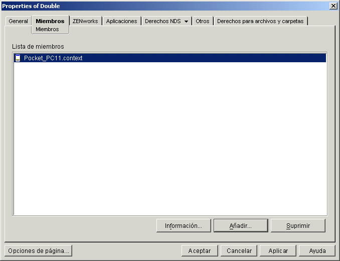 Captura de pantalla de Propiedades del objeto Grupo con la p�gina Miembros.