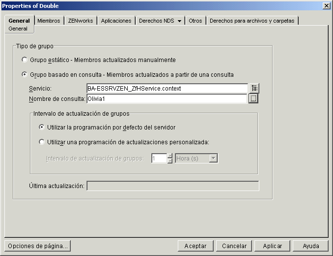 Captura de pantalla del recuadro de di�logo Propiedades del Grupo con la p�gina General.