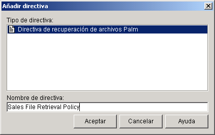 Captura de pantalla del recuadro de di�logo A�adir directiva.