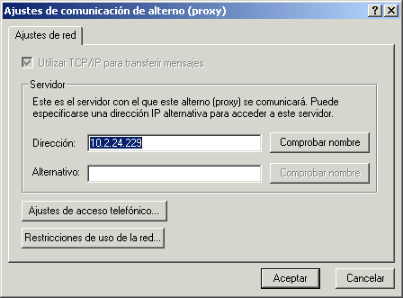 Captura de pantalla del recuadro de di�logo Ajustes de comunicaciones del cliente.