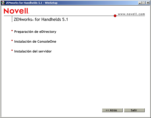 Captura de pantalla de la ventana de instalaci�n del servidor ZENworks for Handhelds.