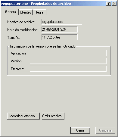 Captura de pantalla del recuadro de di�logo Propiedades de archivo en el que se muestra la p�gina General.