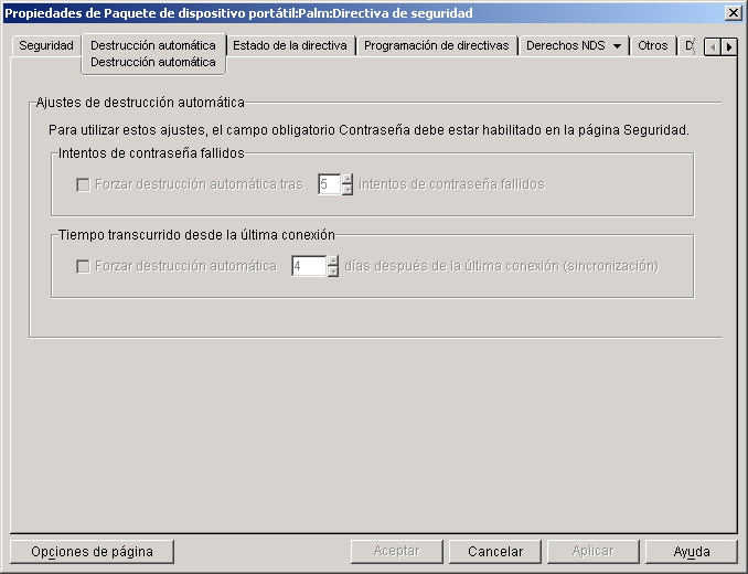 Captura de pantalla de la p�gina Destrucci�n autom�tica.