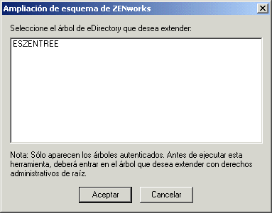 Captura de pantalla del recuadro de di�logo Extensi�n de esquema de ZENworks.