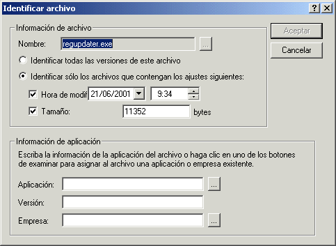 Captura de pantalla del recuadro de di�logo Identificar archivo.