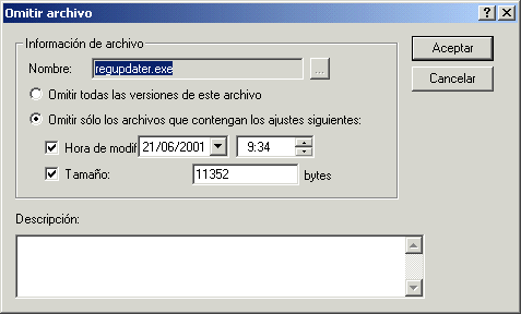 Captura de pantalla del recuadro de di�logo Omitir archivo.