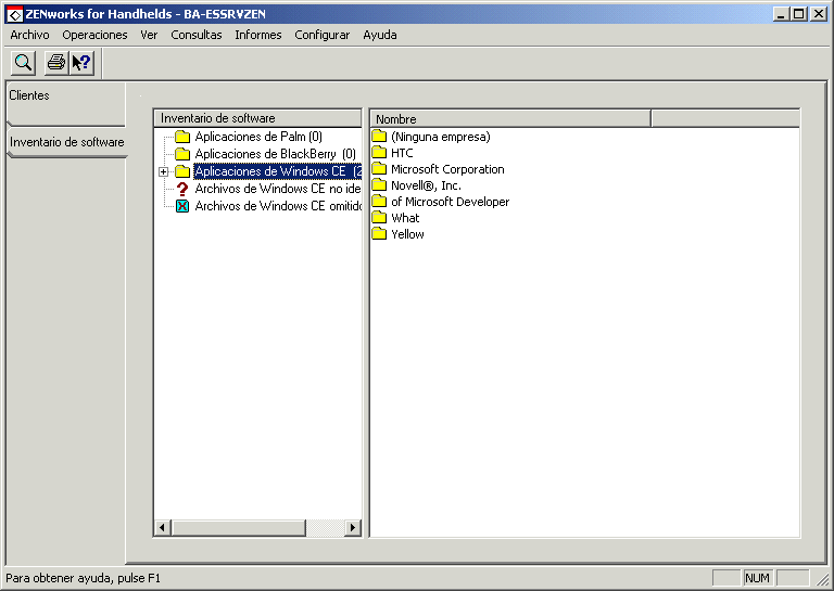 Captura de pantalla de la p�gina Inventario de software.