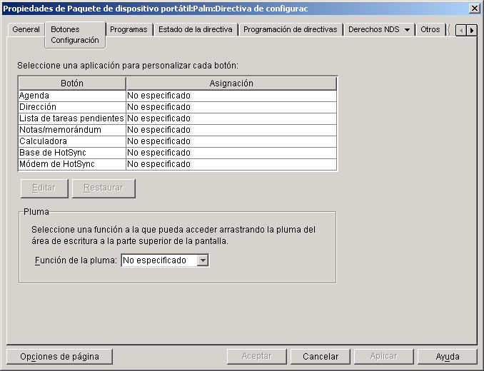 Captura de pantalla de la p�gina Botones: Configuraci�n.